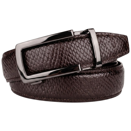 Men’s Autolock Brown Croco Leather Belt – Gun Metal Automatic Buckle, Premium Formal Belt for Men