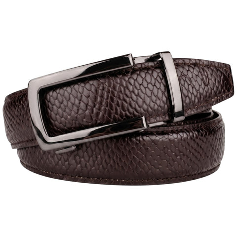 Men’s Autolock Brown Croco Leather Belt – Gun Metal Automatic Buckle, Premium Formal Belt for Men