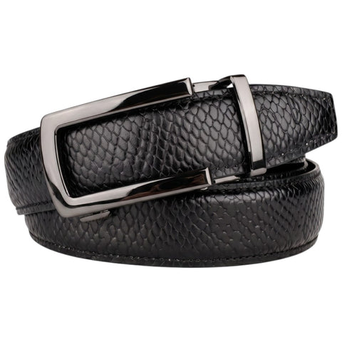 Men’s Autolock Black Croco Leather Belt – Gun Metal Automatic Buckle, Premium Formal Belt for Men