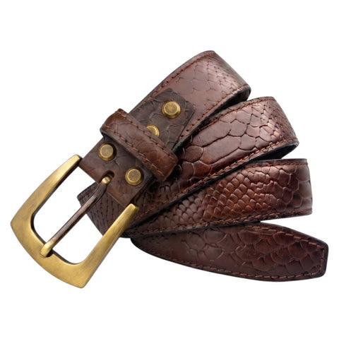 Brown Croco Embossed Genuine Leather Belt with Antique Brass Buckle | Premium Men's Formal & Casual Belt