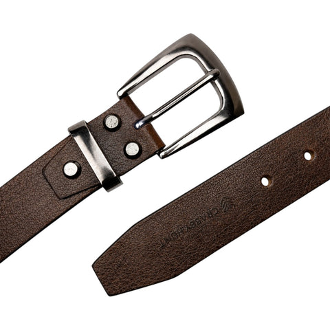 Crabby Hunt Men's Genuine Leather Casual Belt – Oil Pull-Up Leather with Gunmetal Buckle