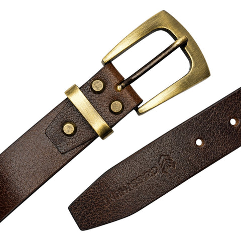 Crabby Hunt Men's Genuine Leather Casual Belt – Oil Pull-Up Leather with Antique Brass Buckle