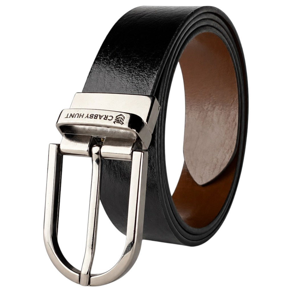 Crabby Hunt Apollo Reversible Genuine Leather Belt with Silver Round Buckle | Premium Formal & Casual Belt
