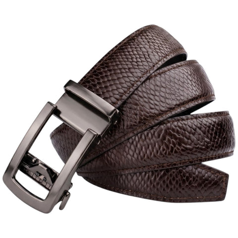 Men’s Autolock Brown Croco Leather Belt – Gun Metal Automatic Buckle, Premium Formal Belt for Men