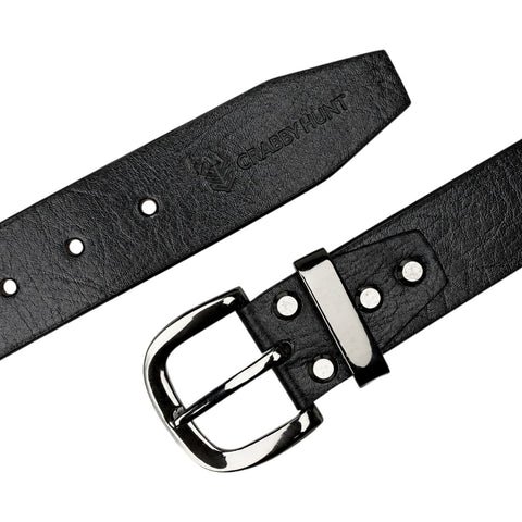 Crabby Hunt Men's Genuine Leather Belt – Black Apollo Strap with Gunmetal Round Buckle | Formal & Casual Belt