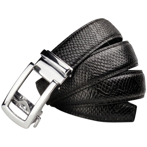 Men’s Autolock Black Croco Leather Belt – Silver Automatic Buckle, Premium Formal Belt for Men