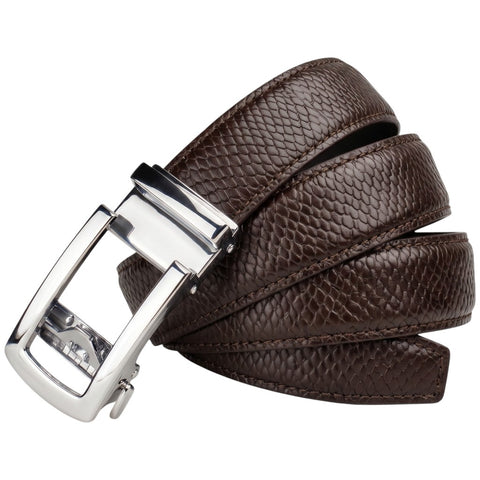 Men’s Autolock Brown Croco Leather Belt – Silver Automatic Buckle, Premium Formal Belt for Men