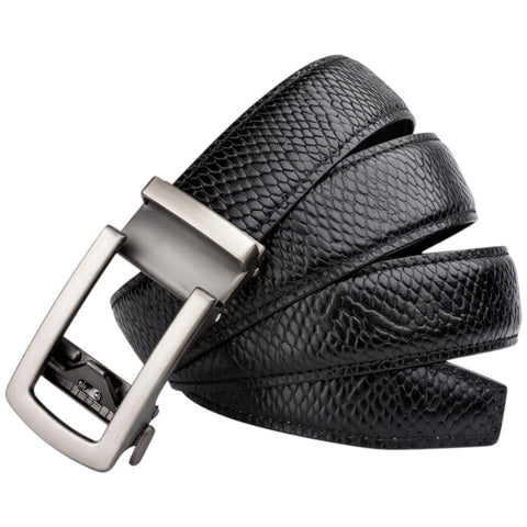 Men’s Autolock Black Croco Leather Belt – Grey Automatic Buckle, Premium Formal Belt for Men