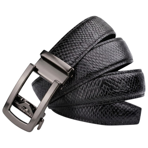 Men’s Autolock Black Croco Leather Belt – Gun Metal Automatic Buckle, Premium Formal Belt for Men