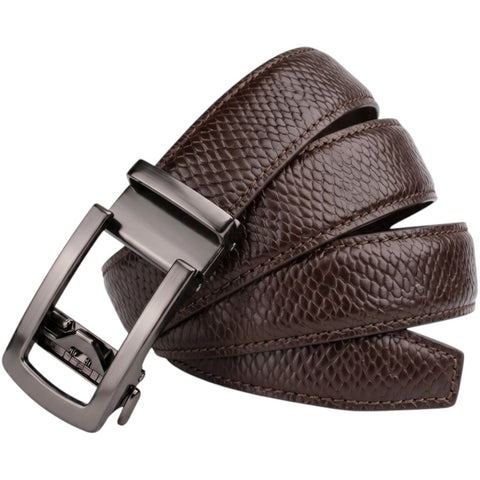 Men’s Autolock Brown Croco Leather Belt – Grey Automatic Buckle, Premium Formal Belt for Men