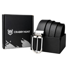 Crabby Hunt Men's Reversible Genuine Leather Belt with Silver Round Buckle | Black & Brown | Formal & Casual Wear | Reversible-Damms Silver Round-Buckle
