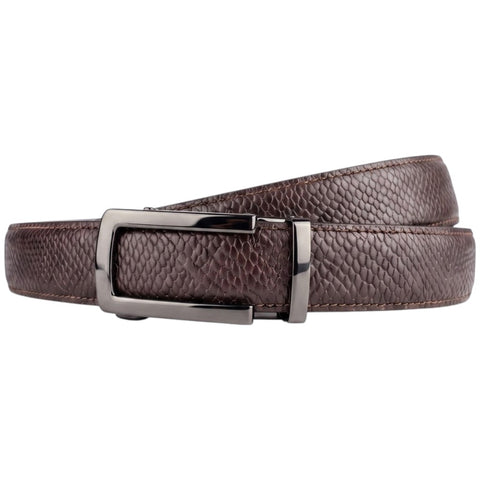 Men’s Autolock Brown Croco Leather Belt – Gun Metal Automatic Buckle, Premium Formal Belt for Men