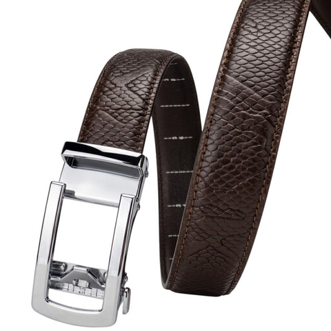 Men’s Autolock Brown Croco Leather Belt – Silver Automatic Buckle, Premium Formal Belt for Men