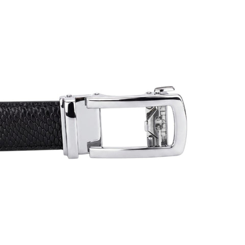 Men’s Autolock Black Croco Leather Belt – Silver Automatic Buckle, Premium Formal Belt for Men