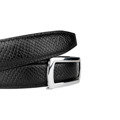 Men’s Autolock Black Croco Leather Belt – Silver Automatic Buckle, Premium Formal Belt for Men