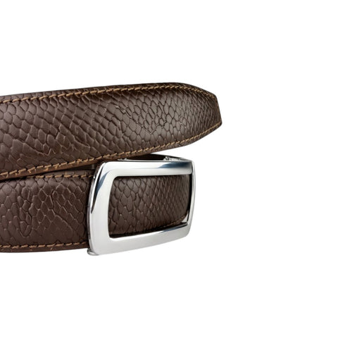 Men’s Autolock Brown Croco Leather Belt – Silver Automatic Buckle, Premium Formal Belt for Men