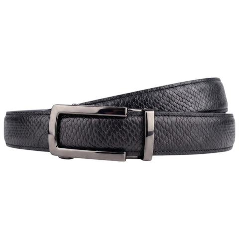 Men’s Autolock Black Croco Leather Belt – Gun Metal Automatic Buckle, Premium Formal Belt for Men