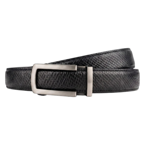 Men’s Autolock Black Croco Leather Belt – Grey Automatic Buckle, Premium Formal Belt for Men