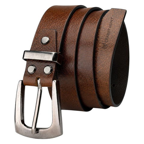 Crabby Hunt Men's Genuine Leather Casual Belt – Oil Pull-Up Leather with Gunmetal Buckle