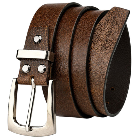 Crabby Hunt Men's Genuine Leather Casual Oil Pull-Up Belt with Silver Buckle