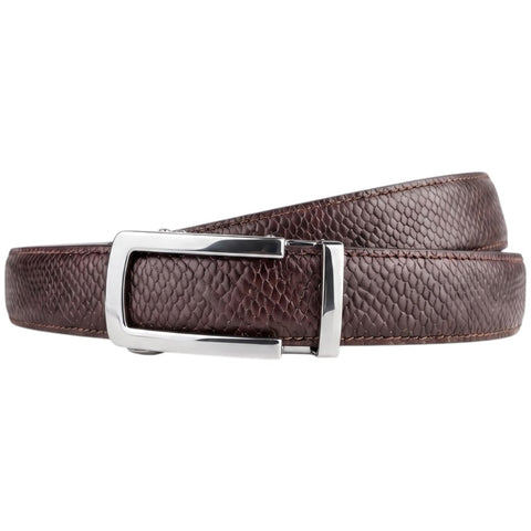 Men’s Autolock Brown Croco Leather Belt – Silver Automatic Buckle, Premium Formal Belt for Men