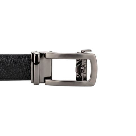 Men’s Autolock Black Croco Leather Belt – Gun Metal Automatic Buckle, Premium Formal Belt for Men