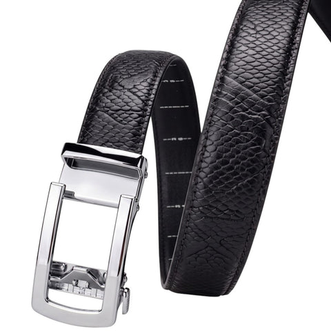 Men’s Autolock Black Croco Leather Belt – Silver Automatic Buckle, Premium Formal Belt for Men