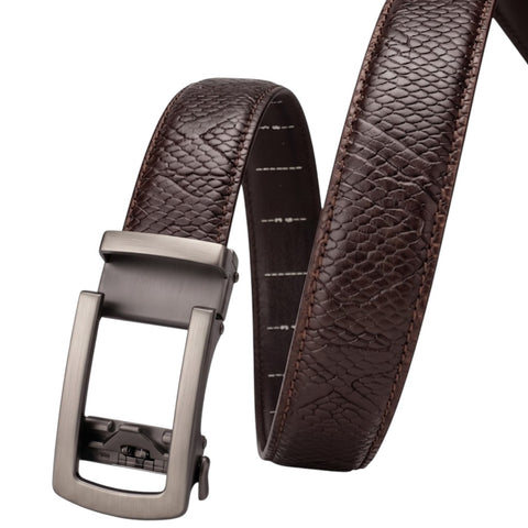 Men’s Autolock Brown Croco Leather Belt – Grey Automatic Buckle, Premium Formal Belt for Men
