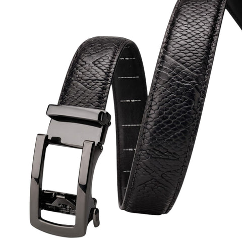 Men’s Autolock Black Croco Leather Belt – Gun Metal Automatic Buckle, Premium Formal Belt for Men