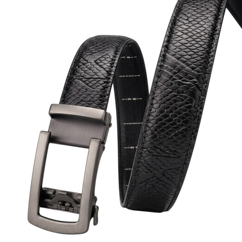 Men’s Autolock Black Croco Leather Belt – Grey Automatic Buckle, Premium Formal Belt for Men