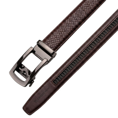 Men’s Autolock Brown Croco Leather Belt – Gun Metal Automatic Buckle, Premium Formal Belt for Men