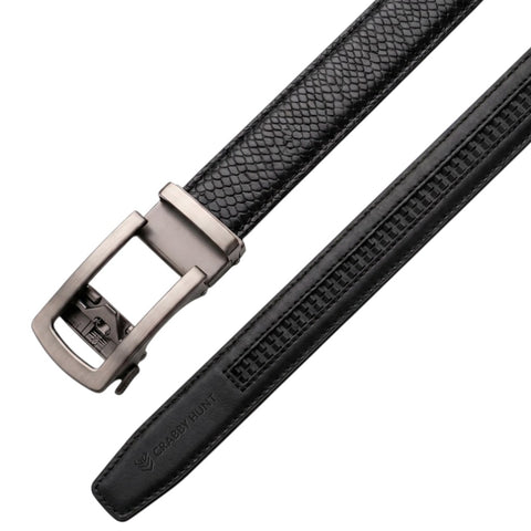 Men’s Autolock Black Croco Leather Belt – Grey Automatic Buckle, Premium Formal Belt for Men