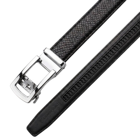 Men’s Autolock Black Croco Leather Belt – Silver Automatic Buckle, Premium Formal Belt for Men