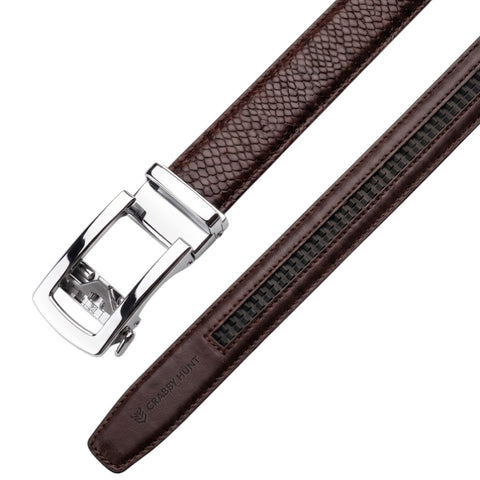 Men’s Autolock Brown Croco Leather Belt – Silver Automatic Buckle, Premium Formal Belt for Men
