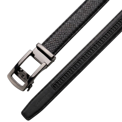 Men’s Autolock Black Croco Leather Belt – Gun Metal Automatic Buckle, Premium Formal Belt for Men