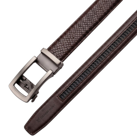 Men’s Autolock Brown Croco Leather Belt – Grey Automatic Buckle, Premium Formal Belt for Men