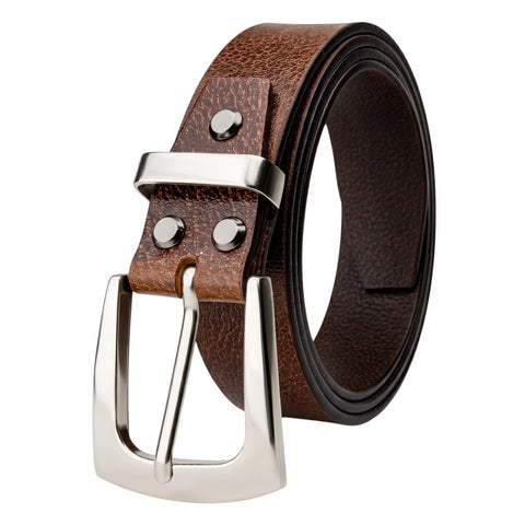 Crabby Hunt Men's Genuine Leather Casual Oil Pull-Up Belt with Silver Buckle