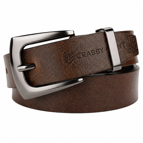 Crabby Hunt Men's Genuine Leather Casual Belt – Oil Pull-Up Leather with Gunmetal Buckle