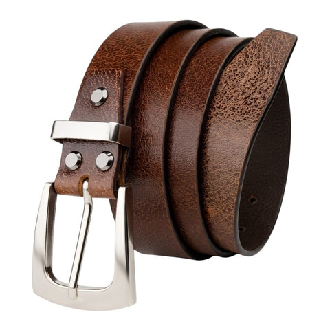 Crabby Hunt Men's Genuine Leather Casual Oil Pull-Up Belt with Silver Buckle