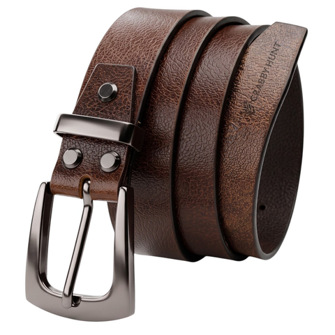 Crabby Hunt Men's Genuine Leather Casual Belt – Oil Pull-Up Leather with Gunmetal Buckle