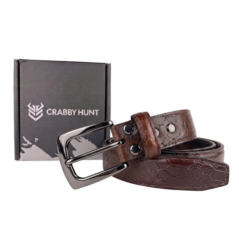 Brown Croco Embossed Genuine Leather Belt with Gun Metal Buckle | Premium Men's Formal & Casual Belt
