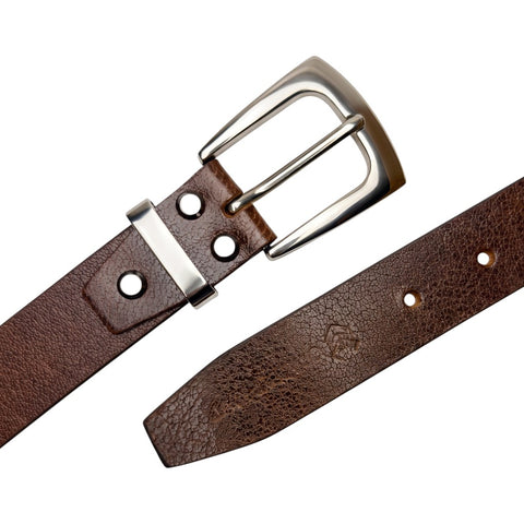 Crabby Hunt Men's Genuine Leather Casual Oil Pull-Up Belt with Silver Buckle