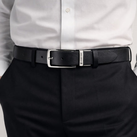 Crabby Hunt Men’s Genuine Leather Reversible Belt with Mild Silver Buckle