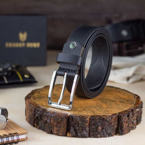Crabby Hunt Classic Black Genuine Leather Belt for Men – Sleek, Durable & Premium