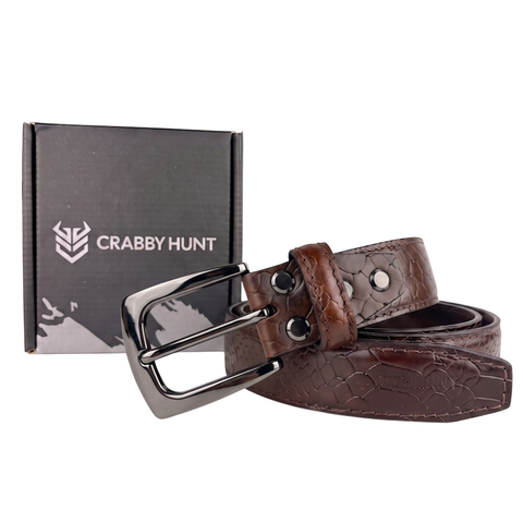 Brown Croco Embossed Genuine Leather Belt with Gun Metal Buckle | Premium Men's Formal & Casual Belt