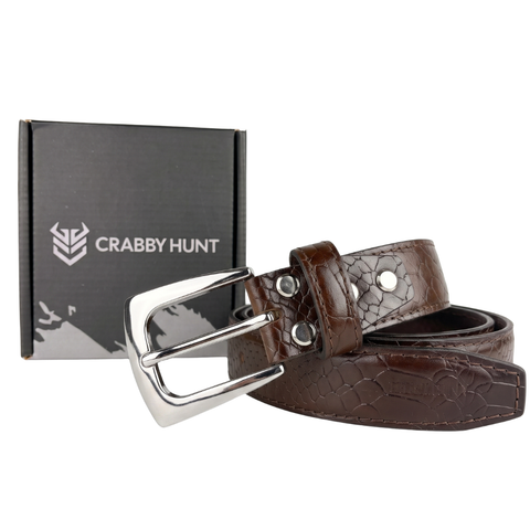 Brown Croco Embossed Genuine Leather Belt with Silver Buckle | Premium Men's Formal & Casual Belt