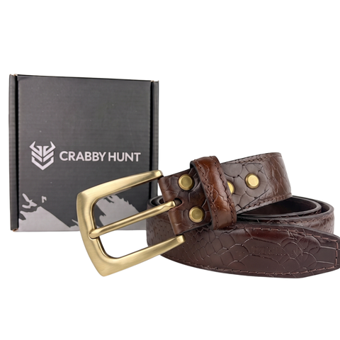 Brown Croco Embossed Genuine Leather Belt with Antique Brass Buckle | Premium Men's Formal & Casual Belt