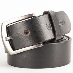Genuine Classic Black Leather Belt with Stylish Metal Buckle