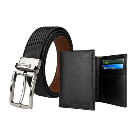 Premium Men's Leather Wallet & Belt Combo Set – Black Executive Gift Collection