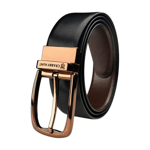 Men’s Reversible Genuine Leather Belt (Choco Brown & Black) with Honey Round Buckle